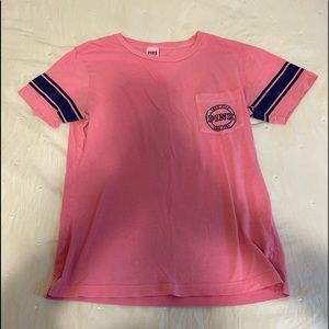 Pink with blue strips Pink tee-shirt